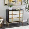 image:imageDeco 79 Wooden Room Cabinet 3 Drawer Storage Cabinet with Mirrored Front Accent Cabinet 32 x 16 x 32 GoldBlack