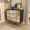 image:imageDeco 79 Wooden Room Cabinet 3 Drawer Storage Cabinet with Mirrored Front Accent Cabinet 32 x 16 x 32 GoldBlack