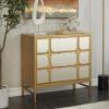 image:imageDeco 79 Wooden Room Cabinet 3 Drawer Storage Cabinet with Mirrored Front Accent Cabinet 32 x 16 x 32 GoldGold