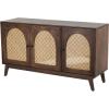 image:imageDeco 79 Mango Wood Handmade Room Cabinet 2 Shelf and 3 Door Storage Cabinet with Rattan Front and Black Knobs Accent Cabinet 53 x 17 x 30 Brown