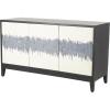 image:imageDeco 79 Mango Wood Media Credenza Sideboard 3 Door and 3 Shelf Storage Cabinet with White Front and Blue Striped Pattern Accent Cabinet 60 x 20 x 35 Black