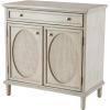 image:imageDeco 79 Wooden Geometric Washed Oval Rattan Front 2 Door and 1 Drawer Cabinet with Round Silver Knobs 34 x 18 x 35 Light Gray
