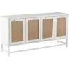 image:imageDeco 79 Wooden Media Credenza Sideboard 4 Door Storage Cabinet with Brown Woven Rattan Doors and Metal Base Accent Cabinet 60 x 16 x 31 White