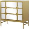 image:imageDeco 79 Wooden Room Cabinet 3 Drawer Storage Cabinet with Mirrored Front Accent Cabinet 32 x 16 x 32 GoldGold
