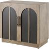 image:imageDeco 79 Wooden Washed 2 Door Cabinet with Black Split Arches and Metal Bar Handles 35 x 18 x 33 Gray