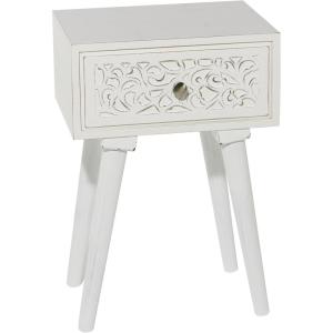 image:imageDeco 79 Mango Wood Scroll Side End Accent Table Intricately Carved Single Drawer End Table Side Table 16 x 13 x 24 WhiteWhite