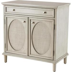 image:imageDeco 79 Wooden Geometric Washed Oval Rattan Front 2 Door and 1 Drawer Cabinet with Round Silver Knobs 34 x 18 x 35 Light Gray