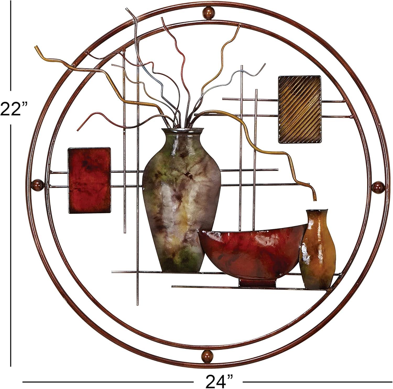 image:imageDeco 79 Metal Abstract Home Wall Decor Wall Sculpture with Vase Details Wall Art 24 x 22 x 1 Multi Colored