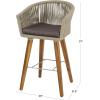 image:imageDeco 79 Fabric Bar Stool Woven Rope Indoor with Polyester Cushion and Tapered Wood Legs 22 x 20 x 37 Gray