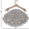 image:imageDeco 79 Metal Sign Home Wall Decor Laundry Room Wall Sculpture with Brown Wood Hanger Wall Art 22 x 1 x 22 Gray