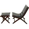 image:imageDeco 79 Teak Wood Handmade Upholstered Leather Accent Chair with Ottoman Set of 2 33 16H Black