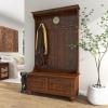 image:imageDeco 79 Wood Coat Rack with Clock and Hooks 46 x 19 x 78 Brown