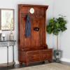 image:imageDeco 79 Wood Coat Rack with Clock and Hooks 46 x 19 x 78 Brown