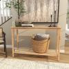 image:imageDeco 79 Wood Slim Natural 1 Shelf Console Table with Glass Top and Rattan Shelf 47 x 14 x 32 Brown