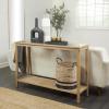 image:imageDeco 79 Wood Slim Natural 1 Shelf Console Table with Glass Top and Rattan Shelf 47 x 14 x 32 Brown
