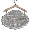 image:imageDeco 79 Metal Sign Home Wall Decor Laundry Room Wall Sculpture with Brown Wood Hanger Wall Art 22 x 1 x 22 Gray