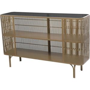image:imageDeco 79 Metal Art Deco Inspired 1 Shelf Console Table with Black Glass Top 47 x 13 x 30 Gold