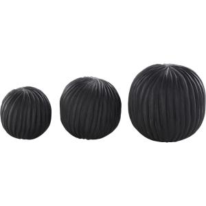 image:imageDeco 79 Teak Wood Handmade Decorative Orbs amp Vase Filler Carved Decorative Balls with Wavy Ridges Set of 3 Vase Filler 6 5 4 H BlackBlack