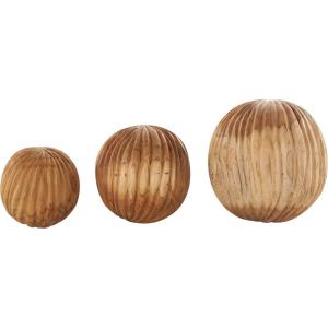 image:imageDeco 79 Teak Wood Handmade Decorative Orbs amp Vase Filler Carved Decorative Balls with Wavy Ridges Set of 3 Vase Filler 6 5 4 H BlackBrown
