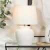 image:imageDeco 79 Cement Stone Room Table Lamp Pot Inspired Accent Lamp with Textured Exterior Lamp 16 x 16 x 24 White