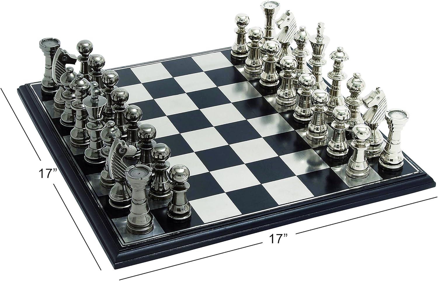 image:imageDeco 79 Aluminum Chess Game Set with Black and Silver Pieces 17 x 17 x 6 SilverSilver