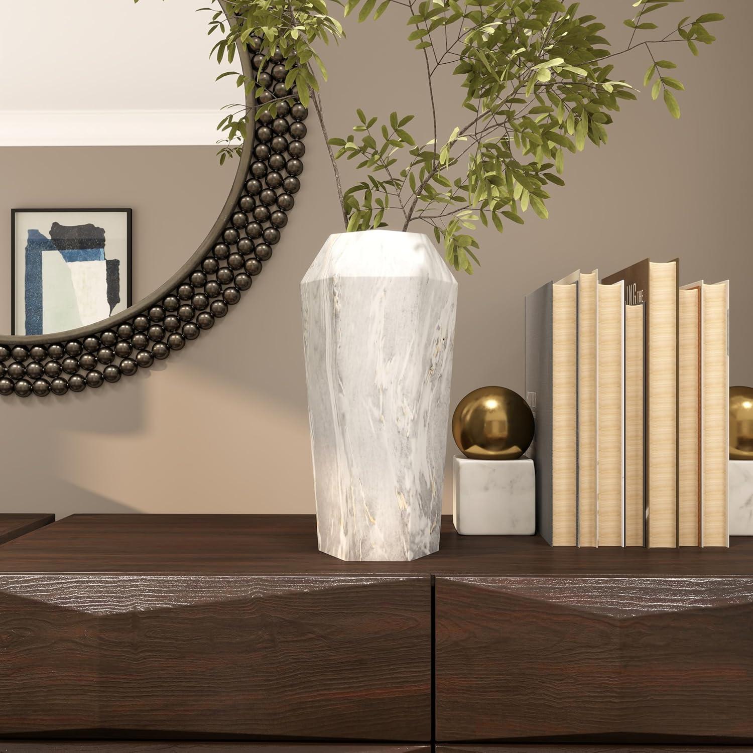 image:imageDeco 79 Ceramic Decorative Vase Faux Marble Centerpiece Vase Flower Vase for Home Decoration 6 x 7 x 14 WhiteBlack