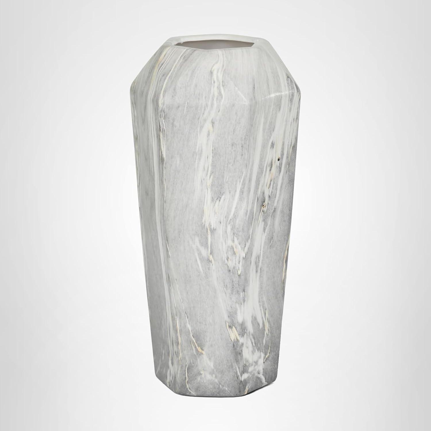 image:imageDeco 79 Ceramic Decorative Vase Faux Marble Centerpiece Vase Flower Vase for Home Decoration 6 x 7 x 14 WhiteBlack
