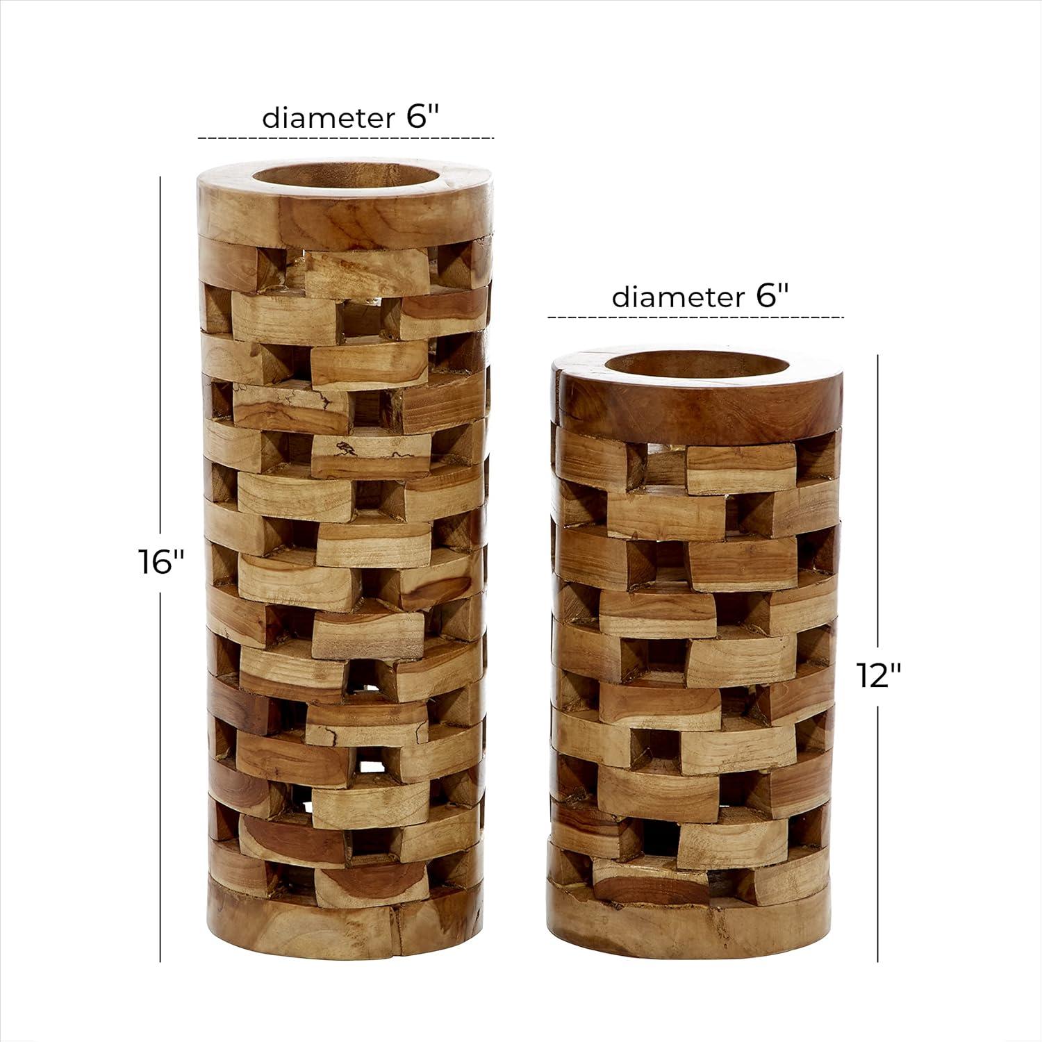 image:imageDeco 79 Teak Wood Handmade Decorative Vase Centerpiece Vases with Cut Out Patterns Set of 2 Vases for Home Decoration 16 12 H Brown