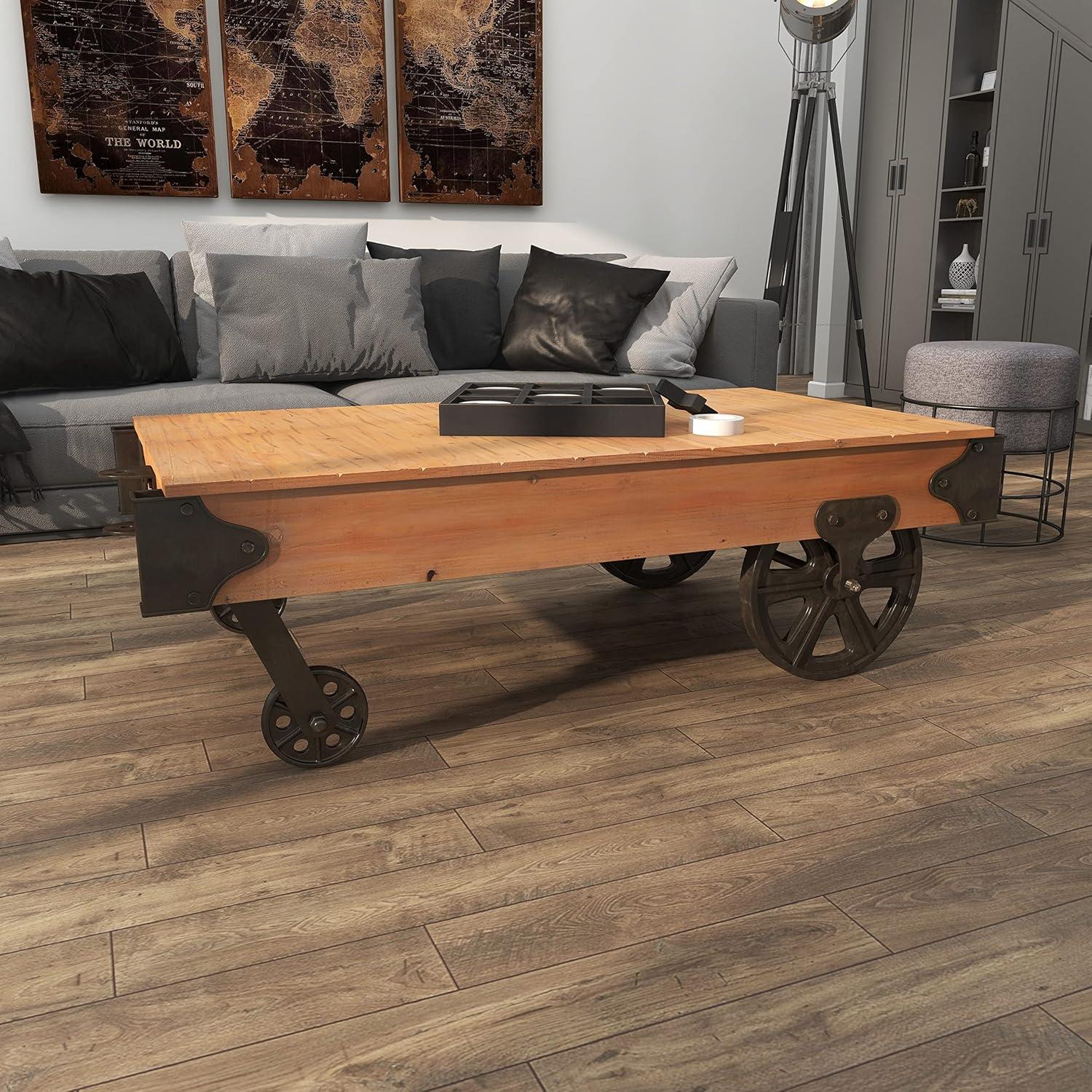 image:imageDeco 79 Wood Cart Coffee Table 56 by 1612Inch Tan