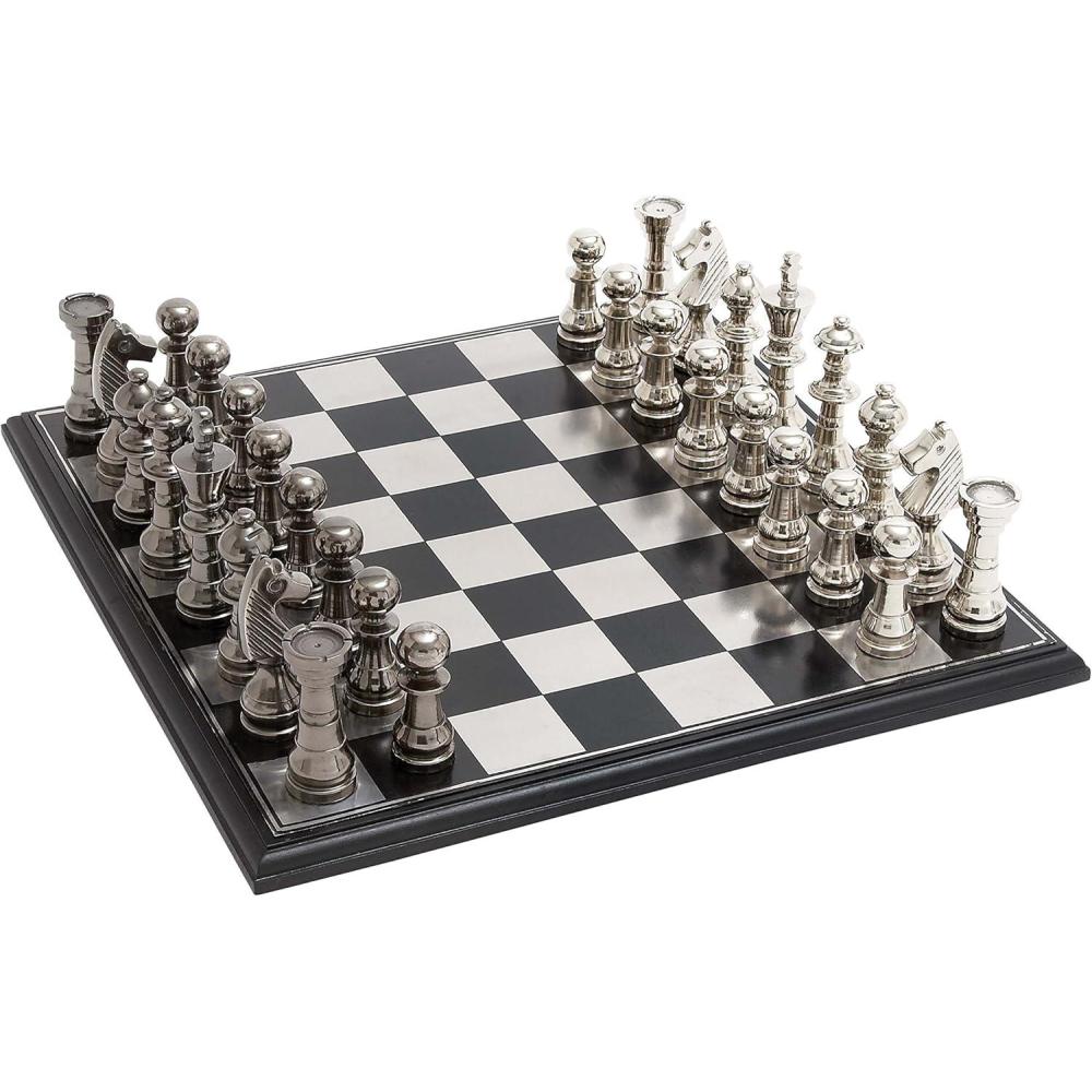 image:imageDeco 79 Aluminum Chess Game Set with Black and Silver Pieces 17 x 17 x 6 SilverSilver