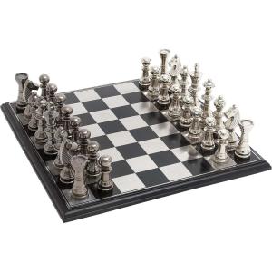 image:imageDeco 79 Aluminum Chess Game Set with Black and Silver Pieces 17 x 17 x 6 SilverSilver