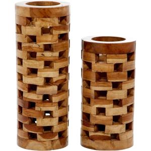 image:imageDeco 79 Teak Wood Handmade Decorative Vase Centerpiece Vases with Cut Out Patterns Set of 2 Vases for Home Decoration 16 12 H Brown