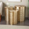image:imageDeco 79 Metal Side End Accent Table Metallic Ribbed Drum End Table Set of 3 Side Table 24 22 20 H Gold