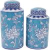 image:imageDeco 79 Ceramic Living Room Decorative Jars Decorative Container with White Floral Patterns Set of 2 Jar with Lid 12 14 H Blue