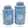 image:imageDeco 79 Ceramic Living Room Decorative Jars Decorative Container with White Floral Patterns Set of 2 Jar with Lid 12 14 H Blue