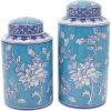 image:imageDeco 79 Ceramic Living Room Decorative Jars Decorative Container with White Floral Patterns Set of 2 Jar with Lid 12 14 H Blue