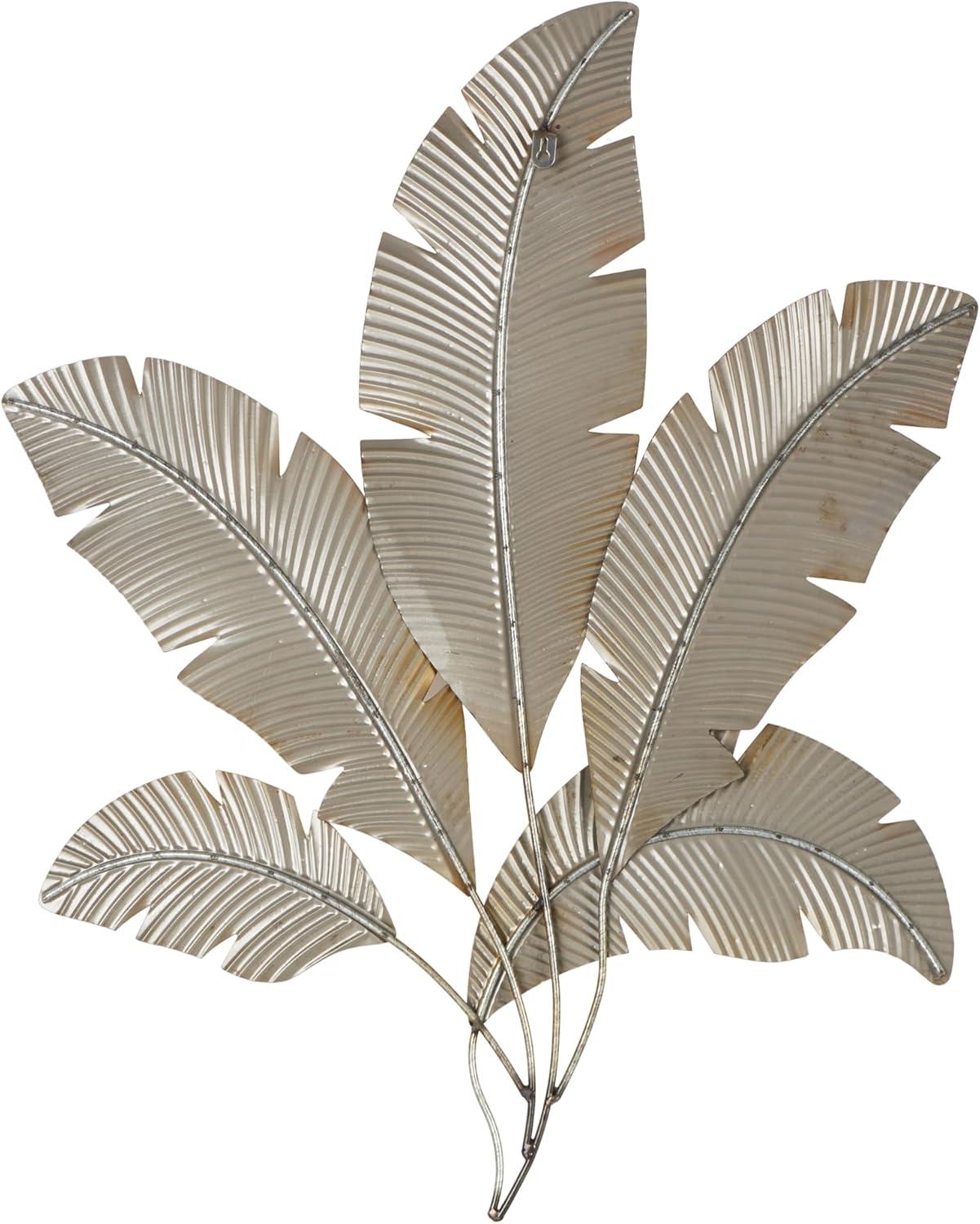 image:imageDeco 79 Stainless Steel Metal Leaf Home Wall Decor Palm Wall Sculpture with Red and Yellow Accents Wall Art 26 x 1 x 33 Multi Colored