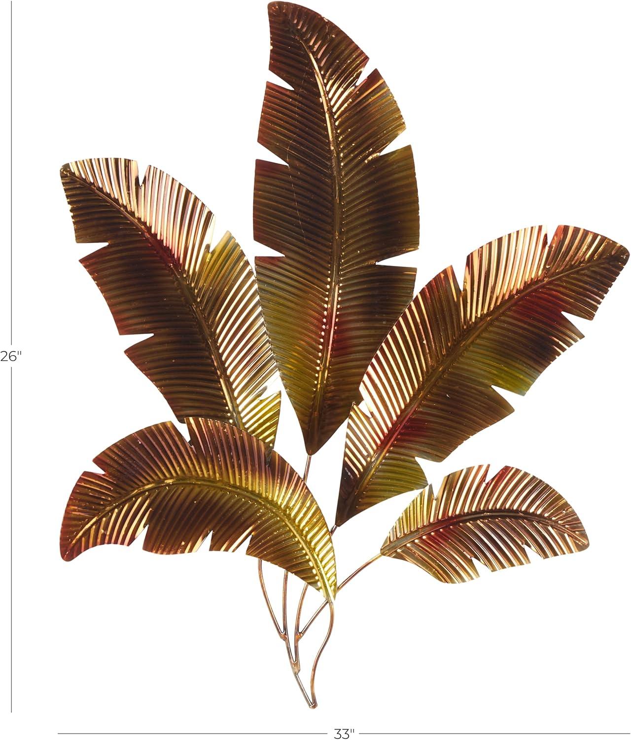 image:imageDeco 79 Stainless Steel Metal Leaf Home Wall Decor Palm Wall Sculpture with Red and Yellow Accents Wall Art 26 x 1 x 33 Multi Colored