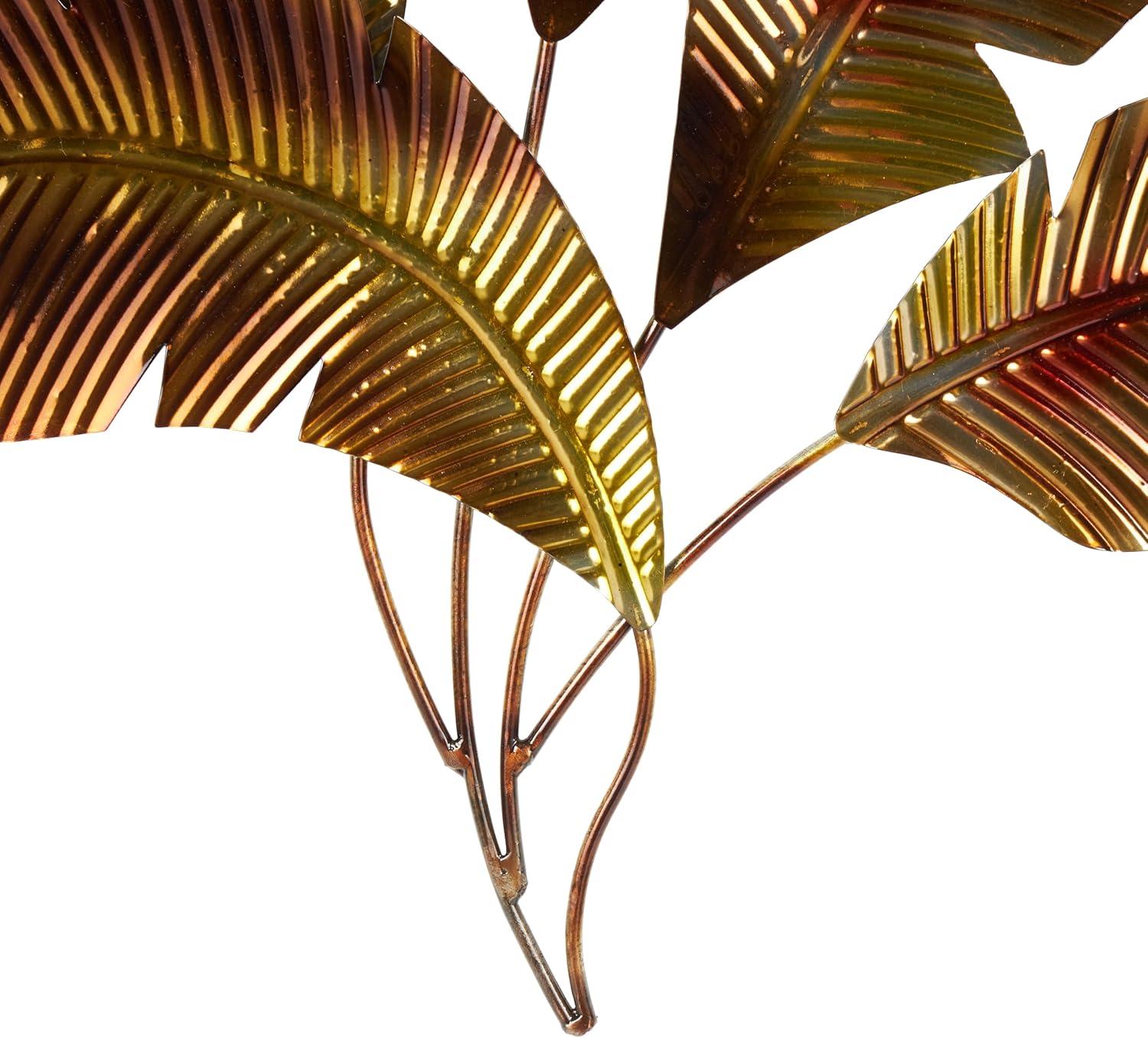 image:imageDeco 79 Stainless Steel Metal Leaf Home Wall Decor Palm Wall Sculpture with Red and Yellow Accents Wall Art 26 x 1 x 33 Multi Colored