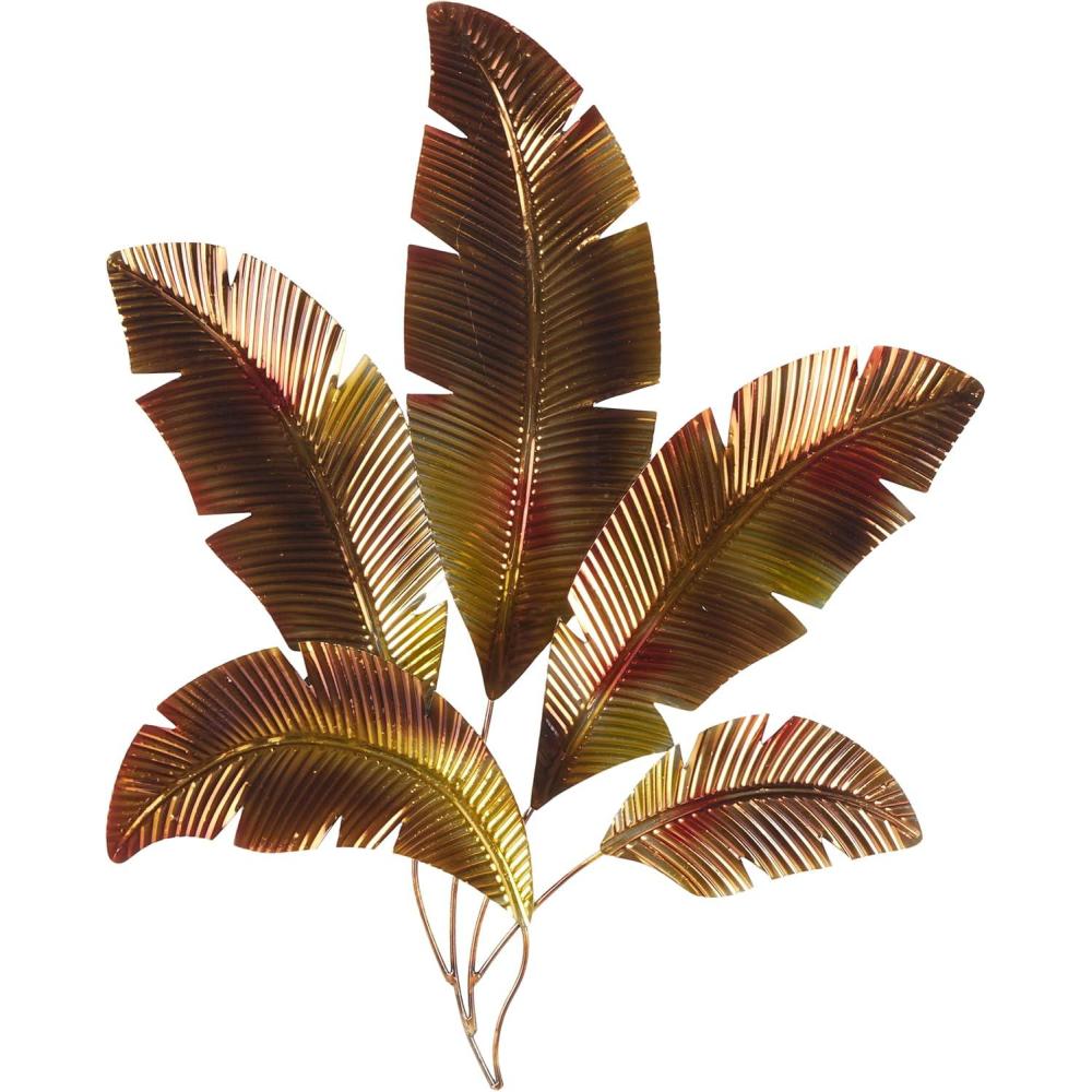 image:imageDeco 79 Stainless Steel Metal Leaf Home Wall Decor Palm Wall Sculpture with Red and Yellow Accents Wall Art 26 x 1 x 33 Multi Colored