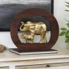 image:imageDeco 79 Aluminum Metal Elephant Decorative Sculpture Home Decor Statue with Brown Wooden Frame Accent Figurine 14 x 2 x 12 Gold