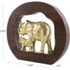 image:imageDeco 79 Aluminum Metal Elephant Decorative Sculpture Home Decor Statue with Brown Wooden Frame Accent Figurine 14 x 2 x 12 Gold