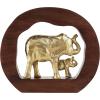 image:imageDeco 79 Aluminum Metal Elephant Decorative Sculpture Home Decor Statue with Brown Wooden Frame Accent Figurine 14 x 2 x 12 Gold