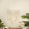 image:imageDeco 79 Cotton Fabric Macrame Handmade Home Wall Decor Intricately Weaved Wall Sculpture with Beaded Fringe Tassels Wall Art 40 x 3 x 66 White