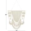 image:imageDeco 79 Cotton Fabric Macrame Handmade Home Wall Decor Intricately Weaved Wall Sculpture with Beaded Fringe Tassels Wall Art 40 x 3 x 66 White