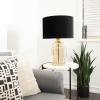 image:imageDeco 79 Glass Room Table Lamp Transparent Base Accent Lamp with Drum Shade Lamp 15 x 15 x 23 GoldBlack Shade