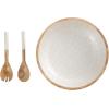 image:imageDeco 79 Mango Wood Handmade Decorative Bowl with Matching Salad Serving Utensils Set of 3 15 11 11W CreamCream