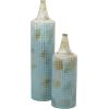 image:imageDeco 79 Metal Geometric Decorative Vase Distressed Tall Centerpiece Vases with Grid Pattern and Gold Accents Set of 2 Flower Vases for Home Decoration 25 18H Blue
