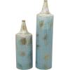image:imageDeco 79 Metal Geometric Decorative Vase Distressed Tall Centerpiece Vases with Grid Pattern and Gold Accents Set of 2 Flower Vases for Home Decoration 25 18H Blue