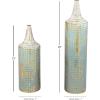 image:imageDeco 79 Metal Geometric Decorative Vase Distressed Tall Centerpiece Vases with Grid Pattern and Gold Accents Set of 2 Flower Vases for Home Decoration 25 18H Blue